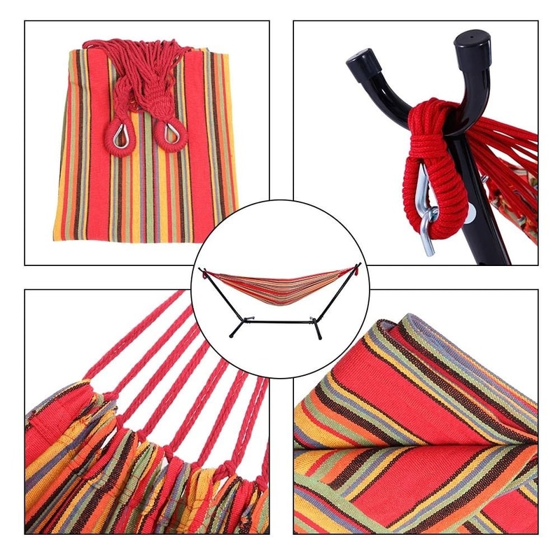 SpaceSaving Outdoor Hammock With Steel Stand Red Polyester Portable Carrying Case 6