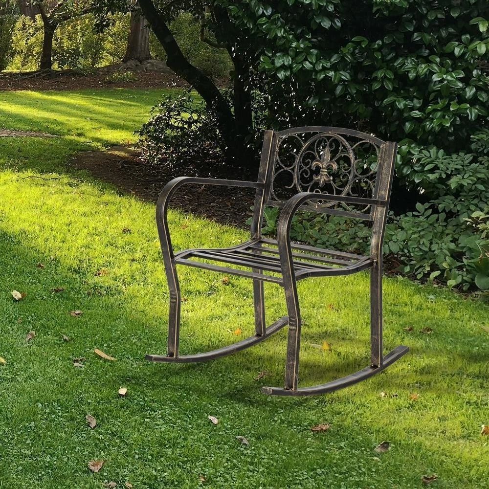 Heavy Duty Metal Double Rocking Chair For Outdoor Patio Garden Glider Bench 0