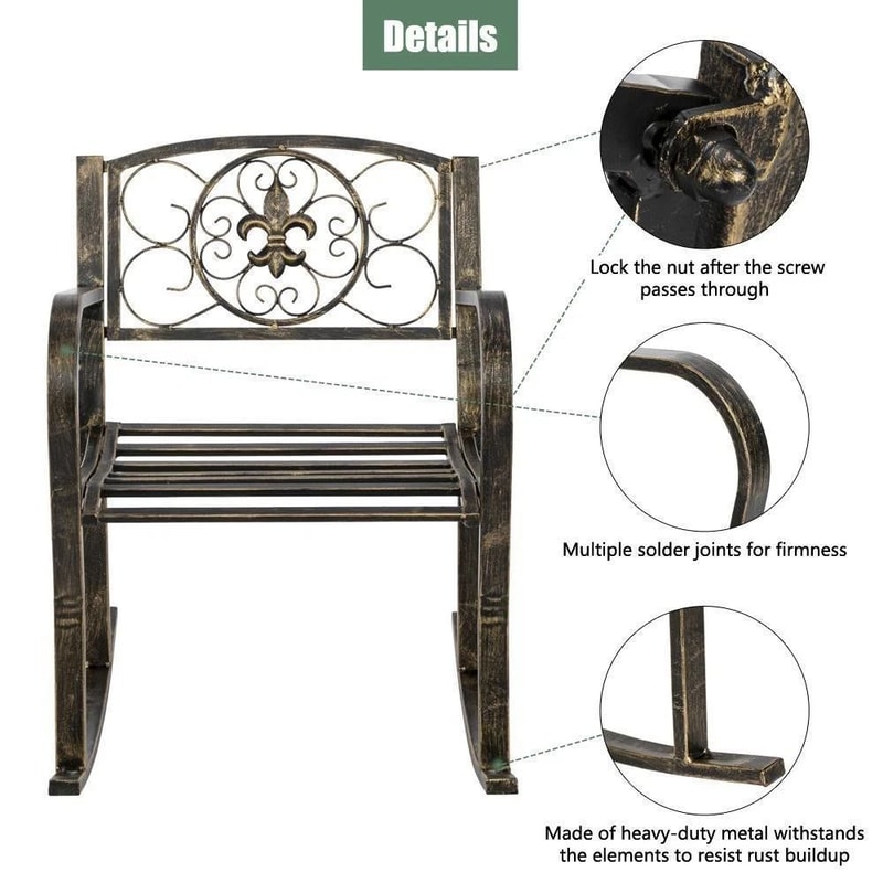 Heavy Duty Metal Double Rocking Chair For Outdoor Patio Garden Glider Bench 1