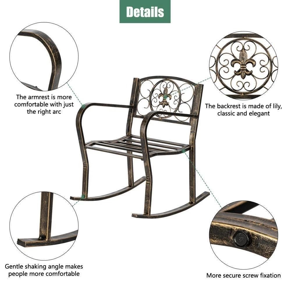 Heavy Duty Metal Double Rocking Chair For Outdoor Patio Garden Glider Bench 2