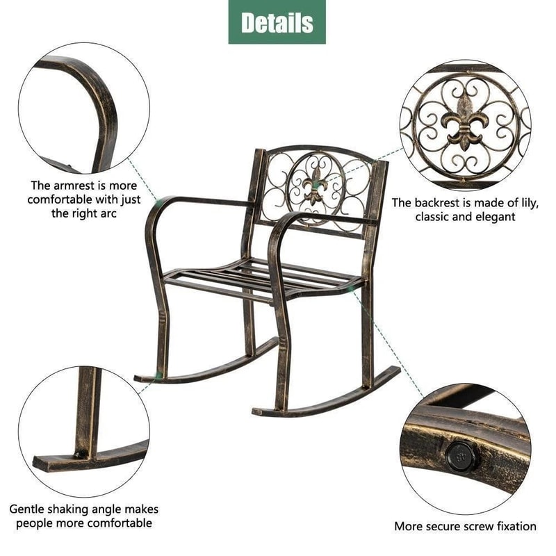 Heavy Duty Metal Double Rocking Chair For Outdoor Patio Garden Glider Bench 2