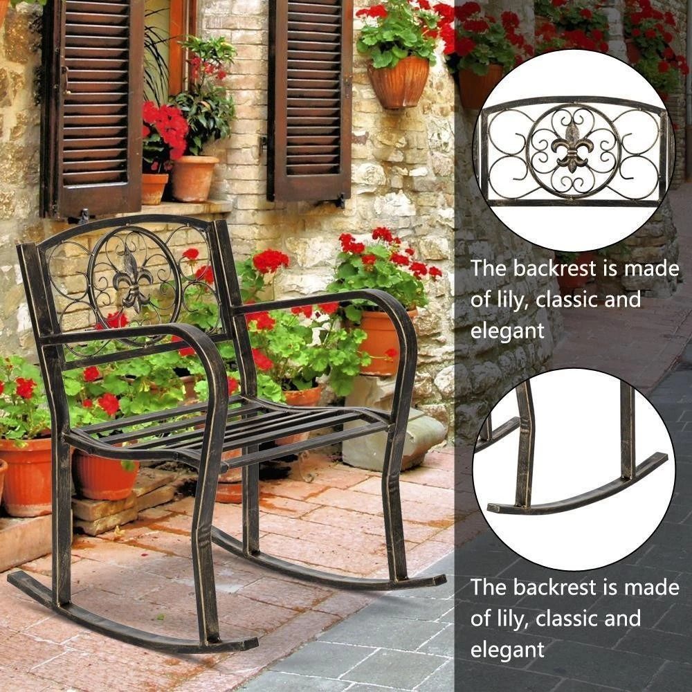 Heavy Duty Metal Double Rocking Chair For Outdoor Patio Garden Glider Bench 4