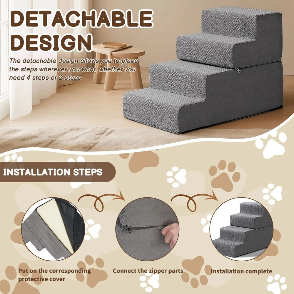 Foam Pet Stairs For Bed Or Couch Portable Detachable Versatile 4