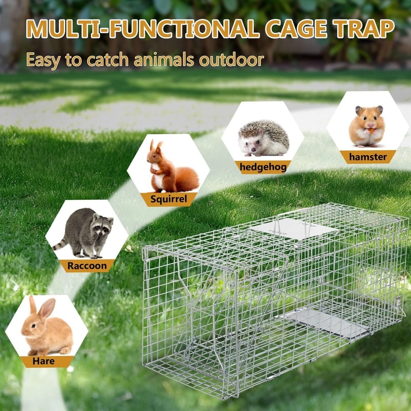 Humane Live Animal Cage Trap For Rodents Raccoons Durable Iron Door Design 3