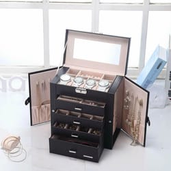 large jewelry organizer box with drawers for watches, rings, necklaces & jewelry storage
