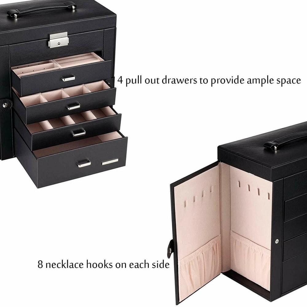 Large Jewelry Organizer Box With Drawers For Watches Rings Necklaces Jewelry Storage 4