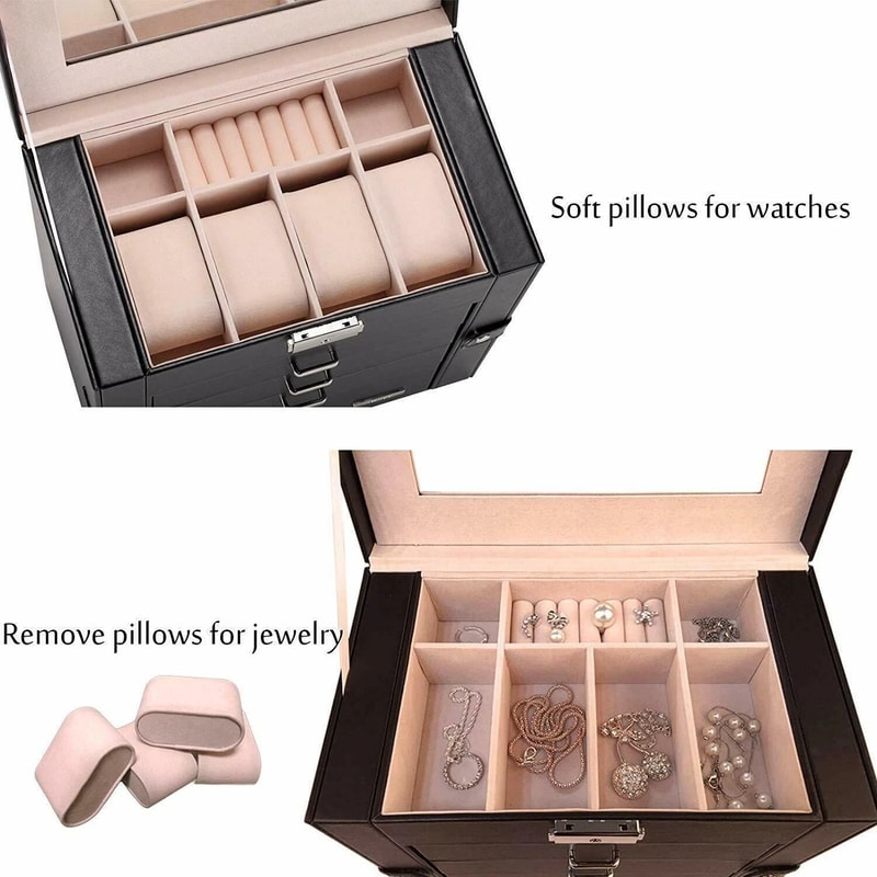 Large Jewelry Organizer Box With Drawers For Watches Rings Necklaces Jewelry Storage 5