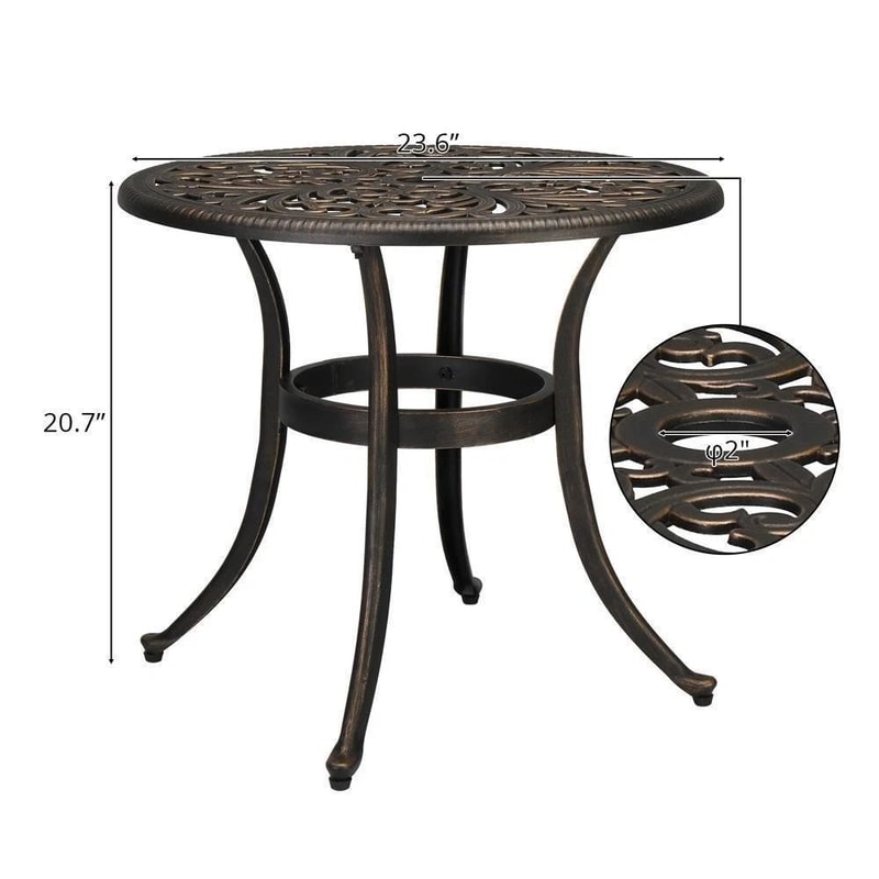 Cast Patio Bistro Table With Umbrella Hole Durable Outdoor Dining Table For Garden Patio 1