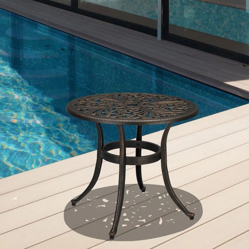 Cast Patio Bistro Table With Umbrella Hole Durable Outdoor Dining Table For Garden Patio 0