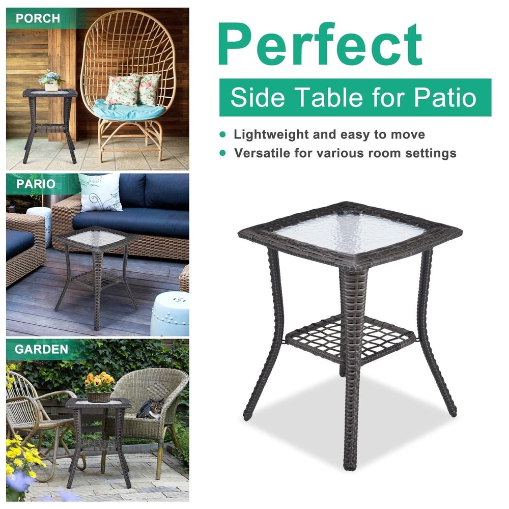 Outdoor Side Table For Patio Porch Balcony AllWeather Coffee Bistro Table With Storage Easy Asse 2