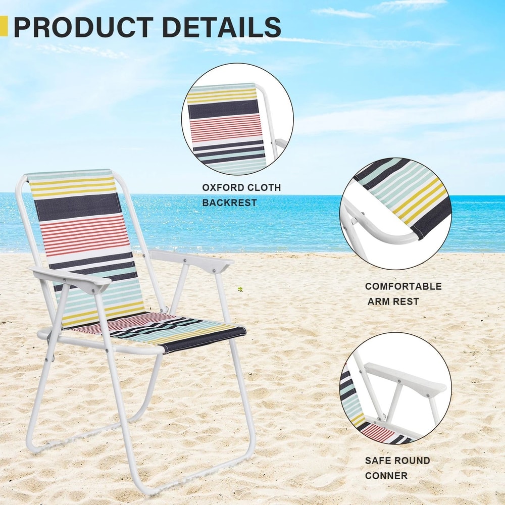 Portable Folding Beach Chair With High Back And Breathable Fabric Lightweight Perfect For Camping 2