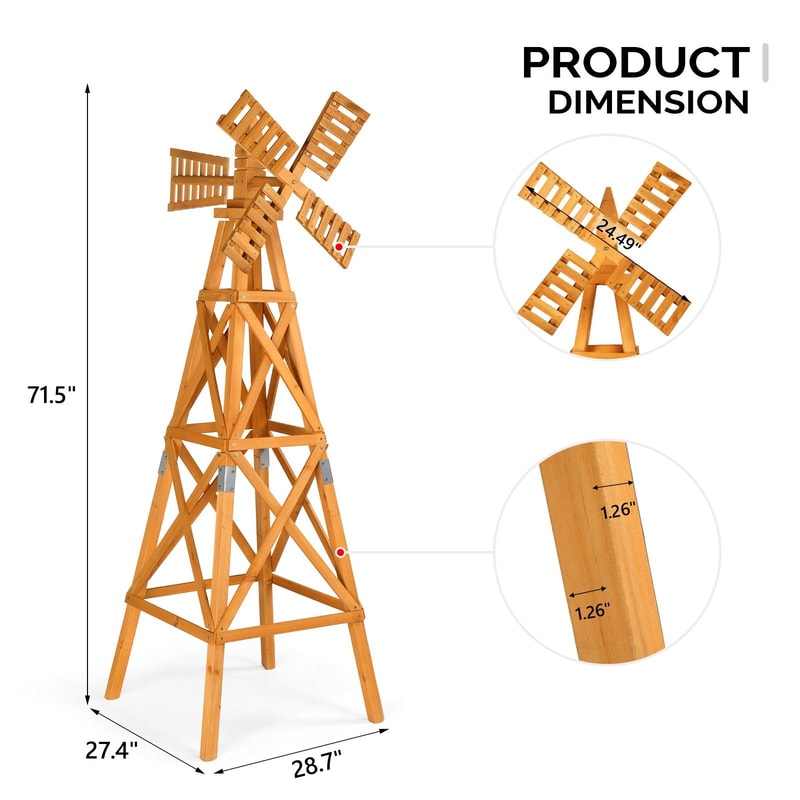 Wooden Windmill Garden Weathervane With Head Outdoor CrossJointed Decor For Backyard 10