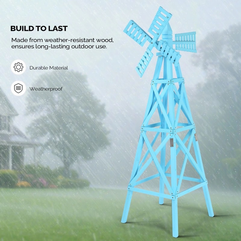 Wooden Windmill Garden Weathervane With Head Outdoor CrossJointed Decor For Backyard 6