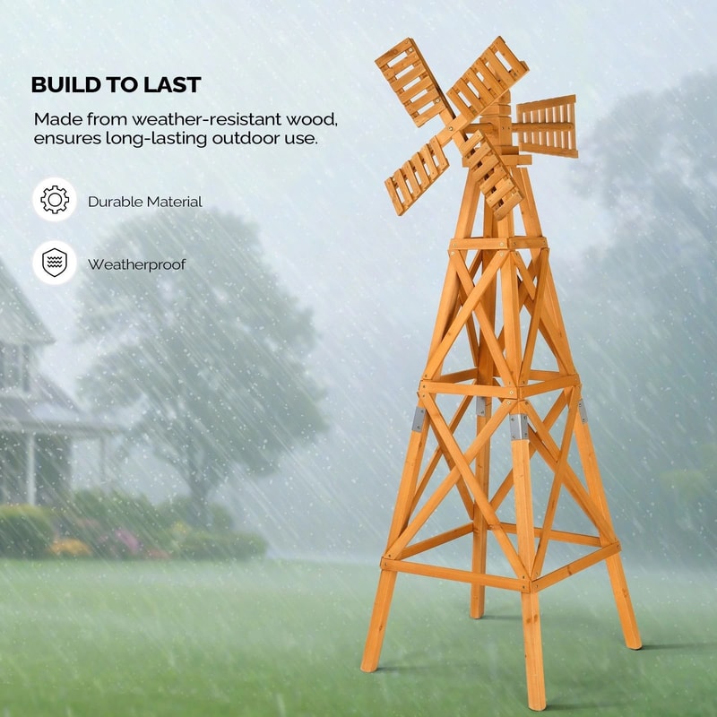 Wooden Windmill Garden Weathervane With Head Outdoor CrossJointed Decor For Backyard 2
