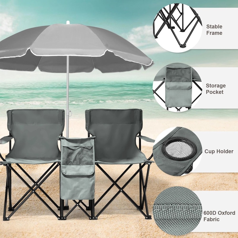 Folding Beach Chair With Portable Umbrella Set Durable Patio Outdoor Furniture For Relaxation 1