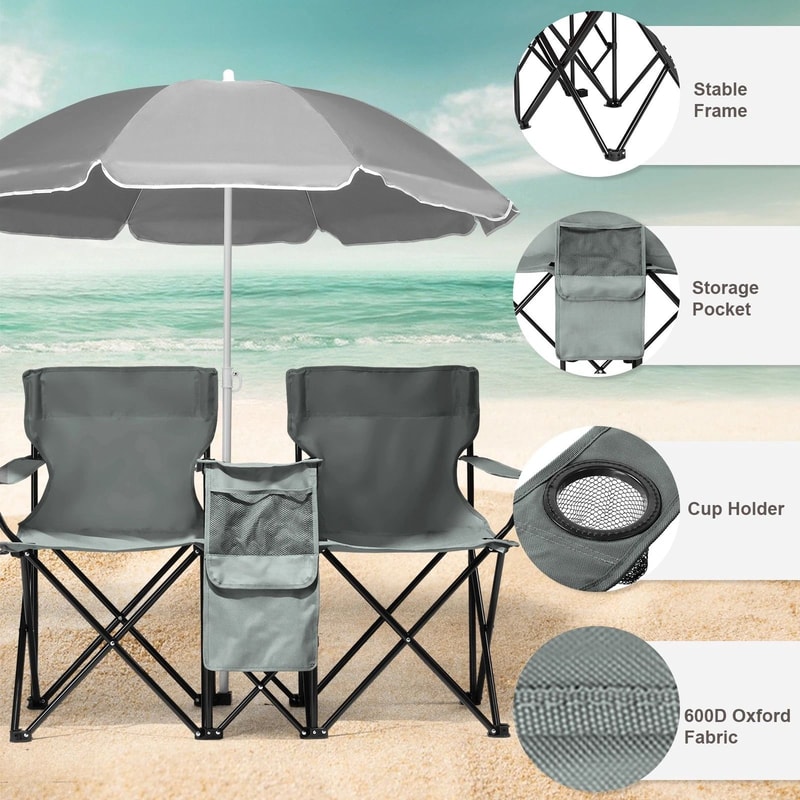 Folding Beach Chair With Portable Umbrella Set Durable Patio Outdoor Furniture For Relaxation 1