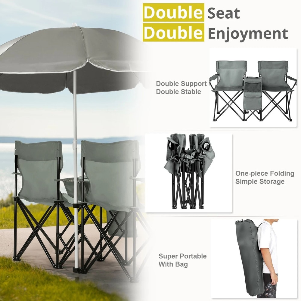 Folding Beach Chair With Portable Umbrella Set Durable Patio Outdoor Furniture For Relaxation 2