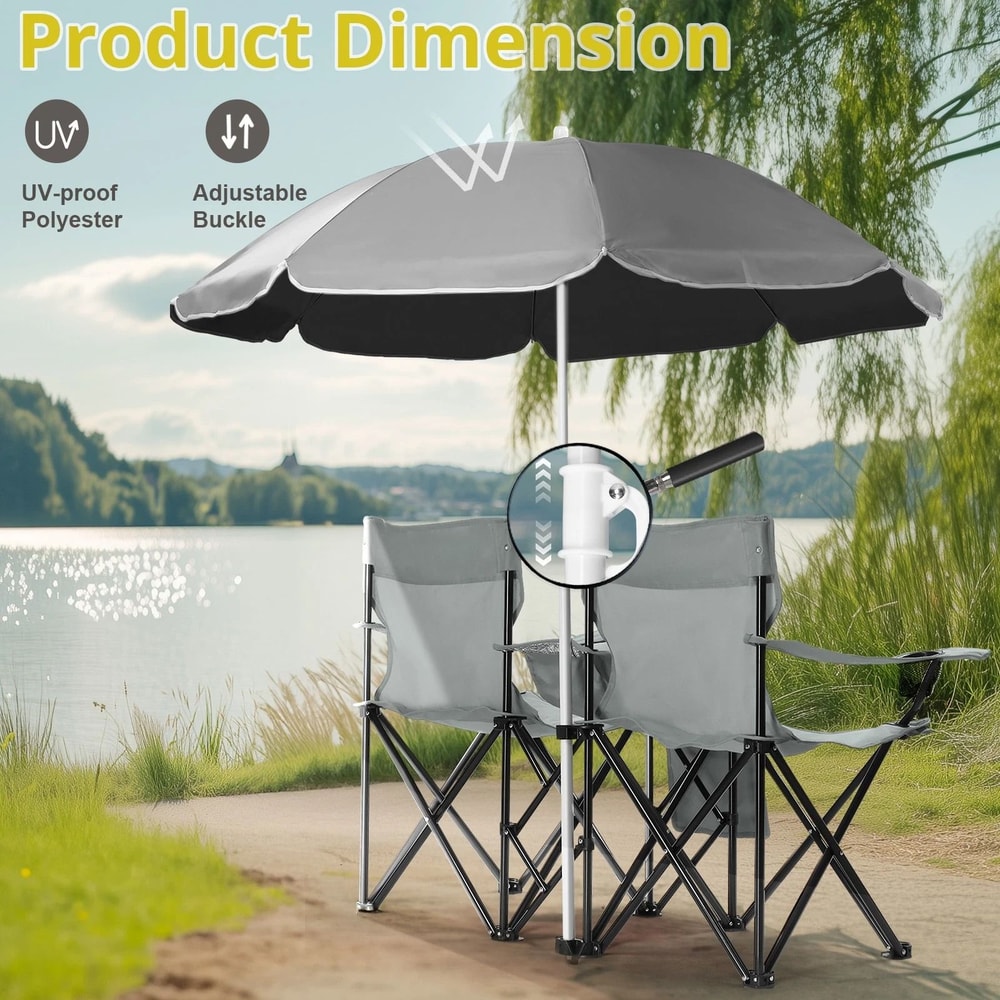 Folding Beach Chair With Portable Umbrella Set Durable Patio Outdoor Furniture For Relaxation 3