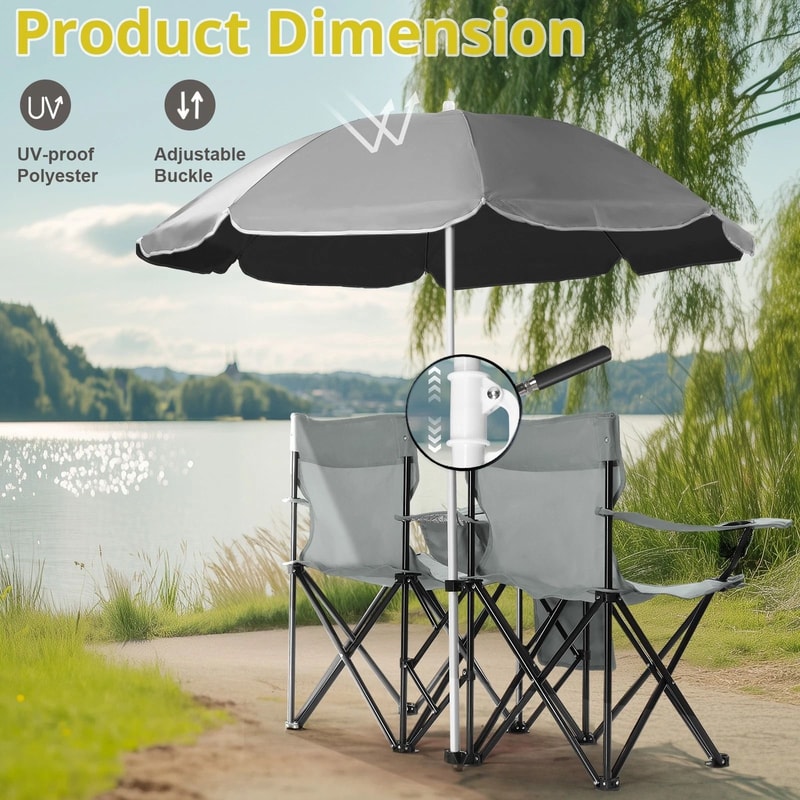 Folding Beach Chair With Portable Umbrella Set Durable Patio Outdoor Furniture For Relaxation 3
