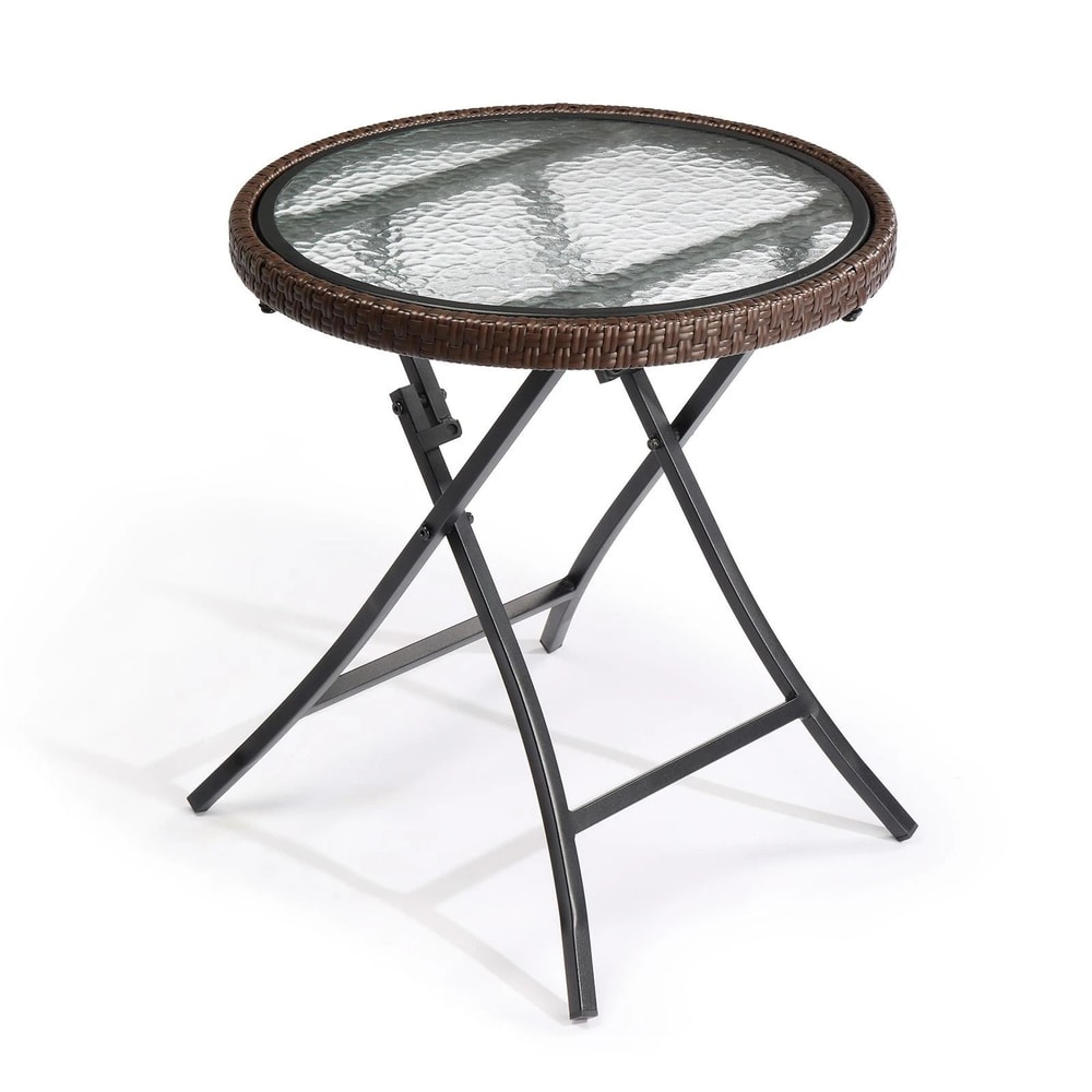 Foldable Round Patio Table Small Wicker Garden Table For Outdoor Indoor Use 2