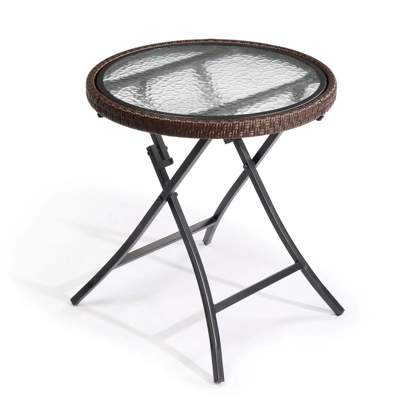 Foldable Round Patio Table Small Wicker Garden Table For Outdoor Indoor Use 2