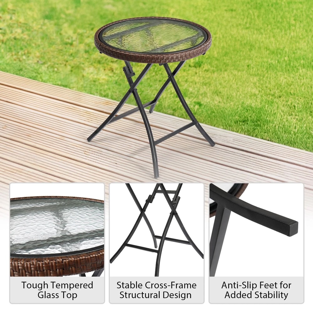 Foldable Round Patio Table Small Wicker Garden Table For Outdoor Indoor Use 3