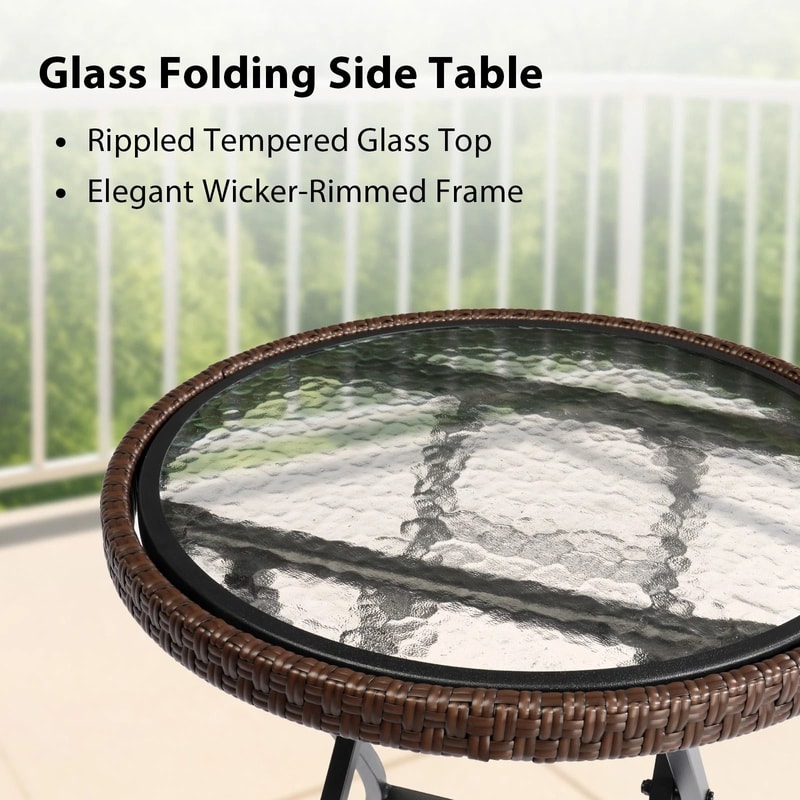 Foldable Round Patio Table Small Wicker Garden Table For Outdoor Indoor Use 5