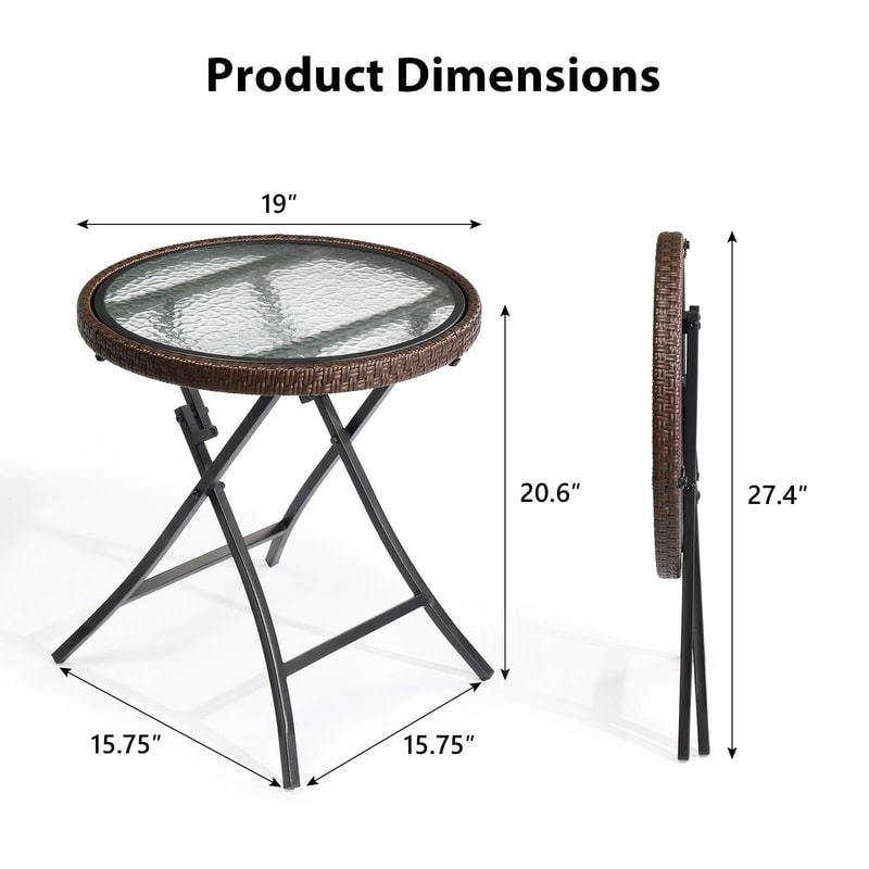 Foldable Round Patio Table Small Wicker Garden Table For Outdoor Indoor Use 6