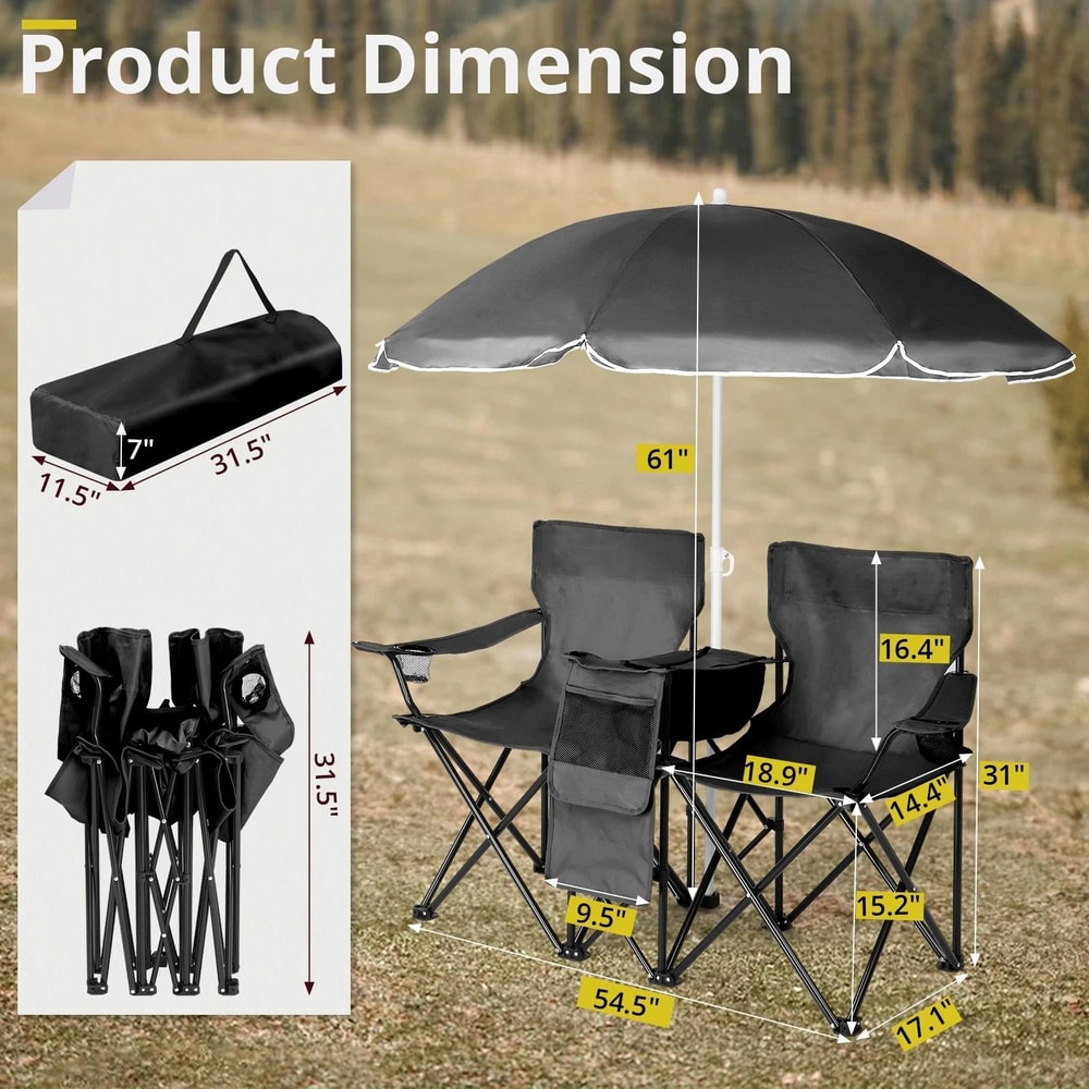 Folding Beach Chair With Portable Umbrella Set Outdoor Patio Furniture For Relaxation And Comfort 5