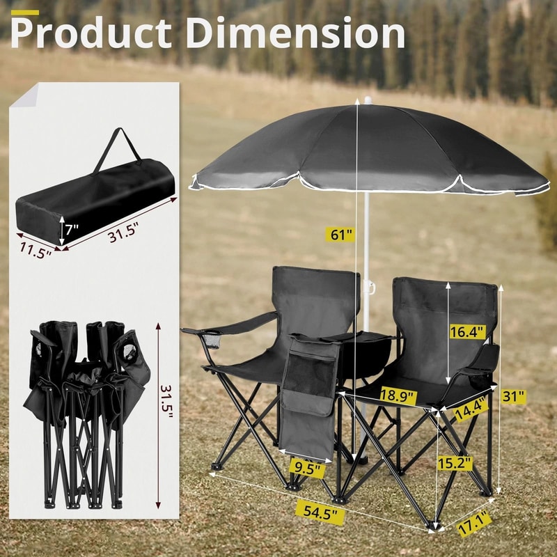 Folding Beach Chair With Portable Umbrella Set Outdoor Patio Furniture For Relaxation And Comfort 5