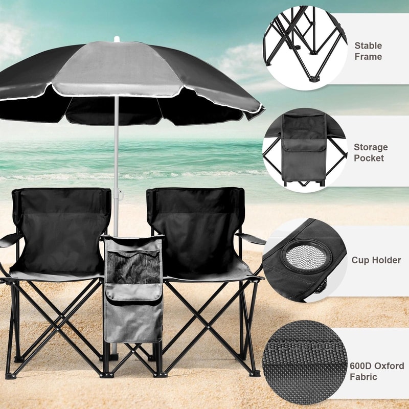 Folding Beach Chair With Portable Umbrella Set Outdoor Patio Furniture For Relaxation And Comfort 1