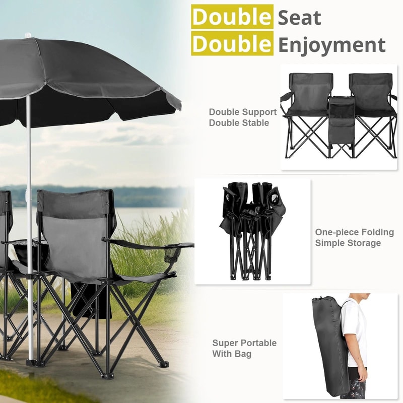 Folding Beach Chair With Portable Umbrella Set Outdoor Patio Furniture For Relaxation And Comfort 4