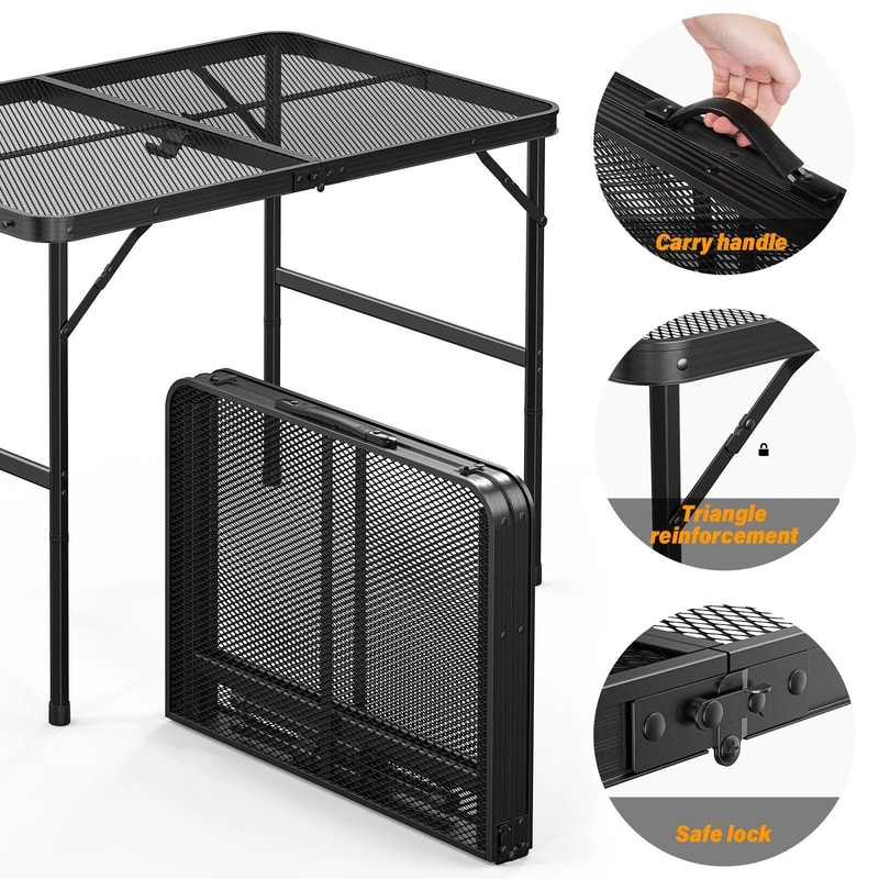 Folding Camping Table With Carry Handle Adjustable Height Picnic Table For Outdoor Adventures 5