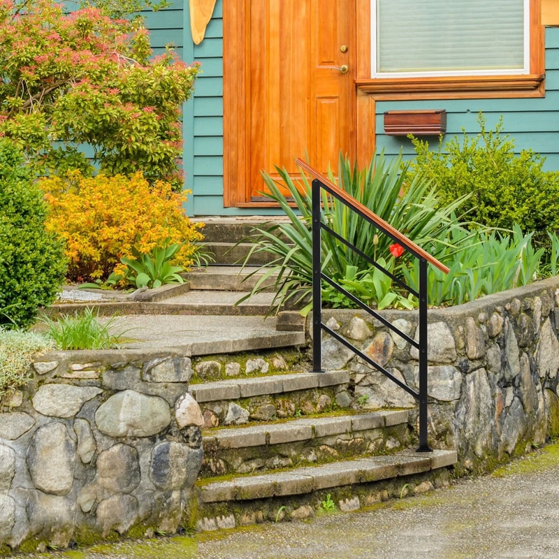 Wrought Iron Solid Wood Handrails For Outdoor Steps Durable WeatherResistant Stair Railing 0