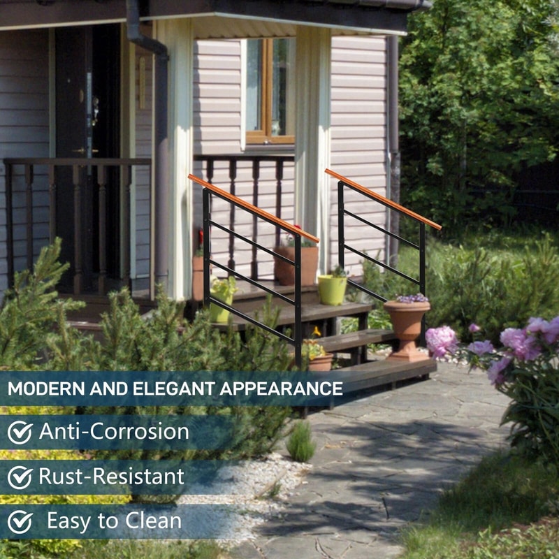 Wrought Iron Solid Wood Handrails For Outdoor Steps Durable WeatherResistant Stair Railing 4