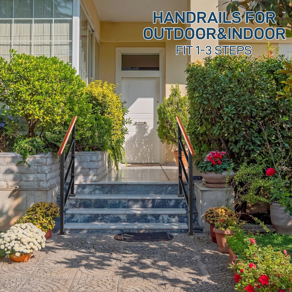 Wrought Iron Solid Wood Handrails For Outdoor Steps Durable WeatherResistant Stair Railing 6