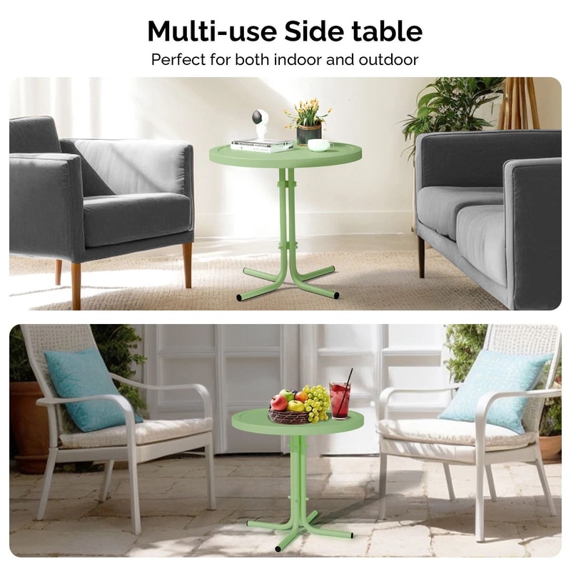 Portable Green Outdoor Iron Side Table With LShaped Legs For Patio Garden 1