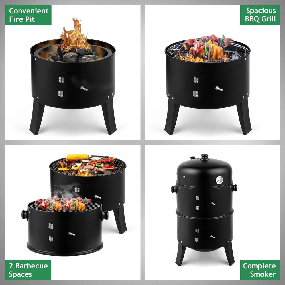 Portable Charcoal BBQ Smoker Grill For Outdoor Camping Round Barbecue 6