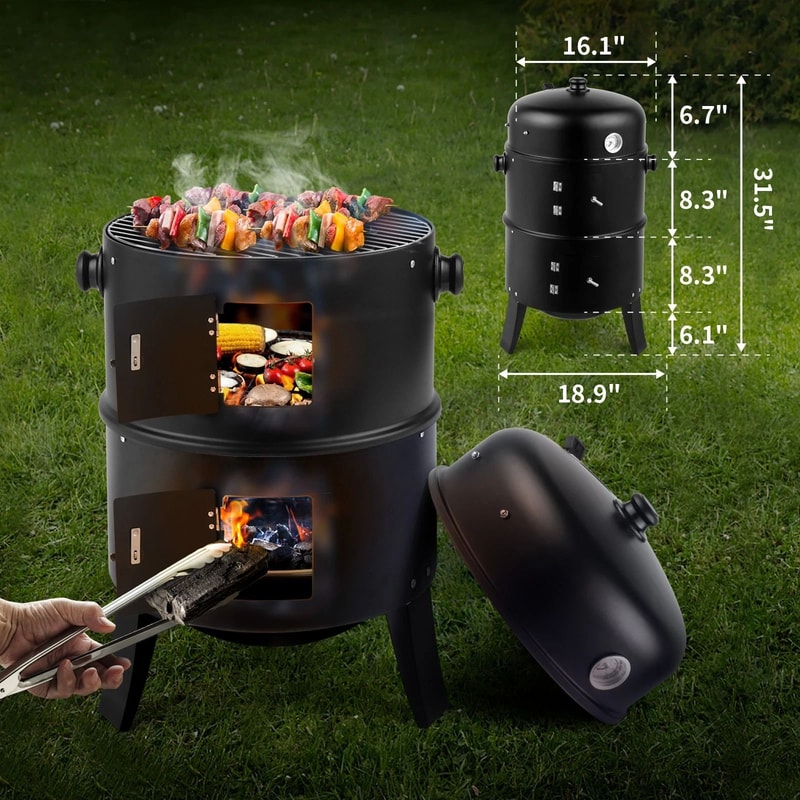 Portable Charcoal BBQ Smoker Grill For Outdoor Camping Round Barbecue 1