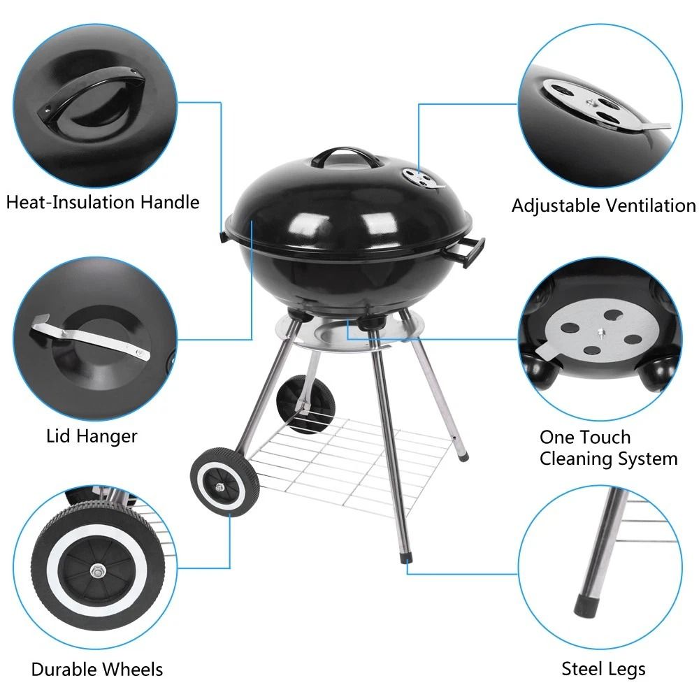 Premium Grill With Lid And Wheels AppleShaped Outdoor BBQ Grill 5