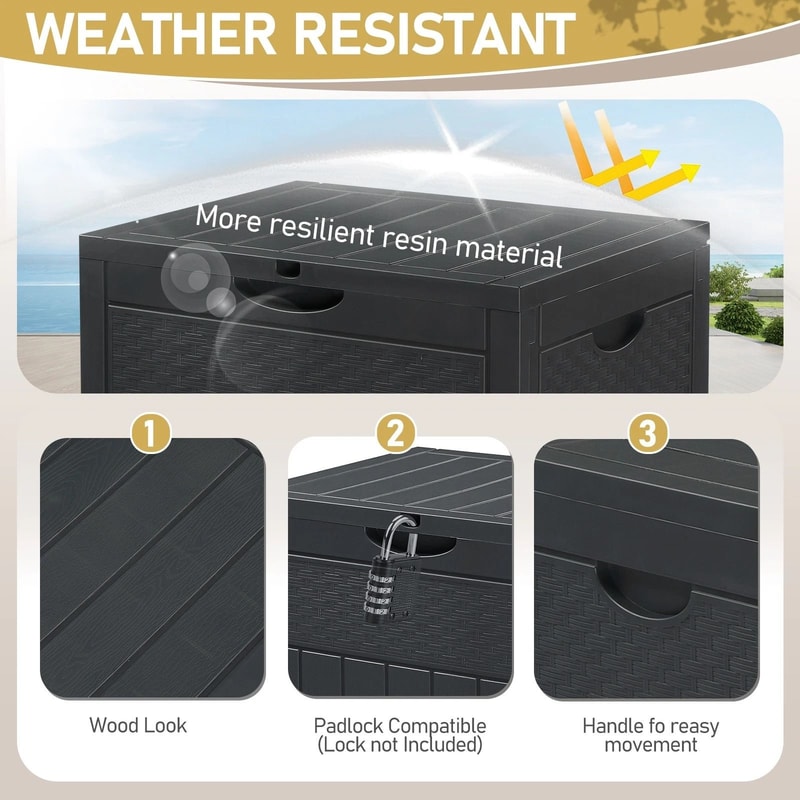 Outdoor Deck Storage Box With Lockable Lid Durable Weatherproof Garden Tool Organizer 3