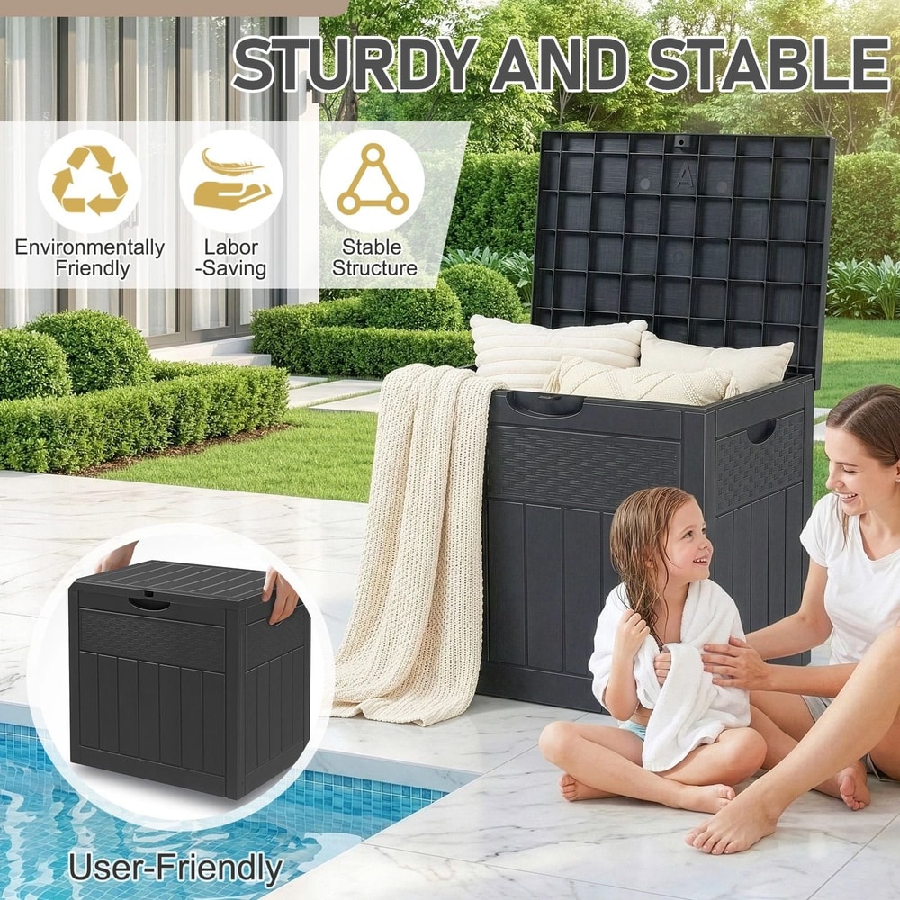 Outdoor Deck Storage Box With Lockable Lid Durable Weatherproof Garden Tool Organizer 4