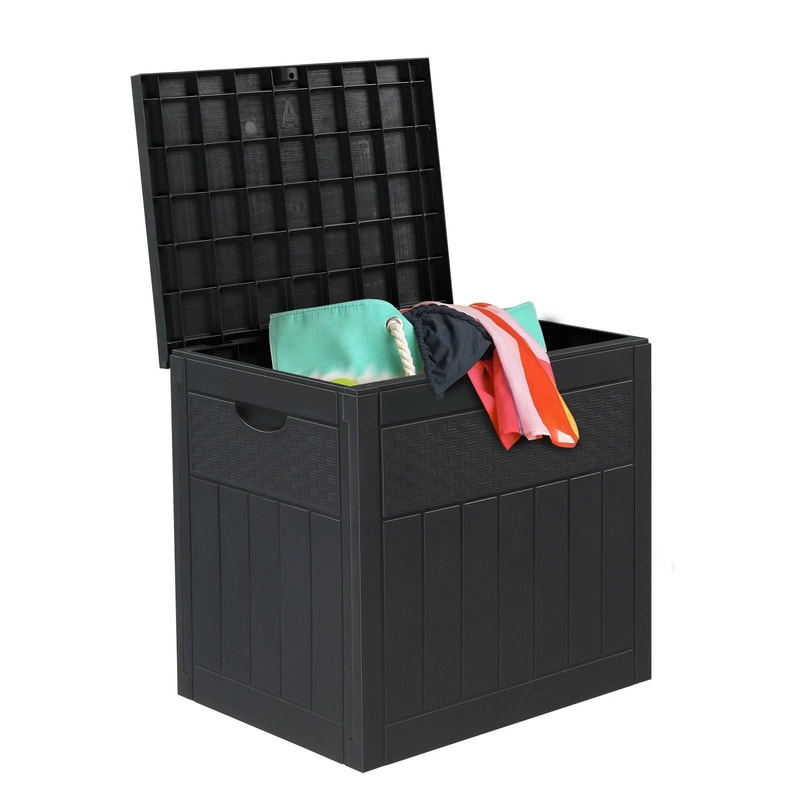 Outdoor Deck Storage Box With Lockable Lid Durable Weatherproof Garden Tool Organizer 8