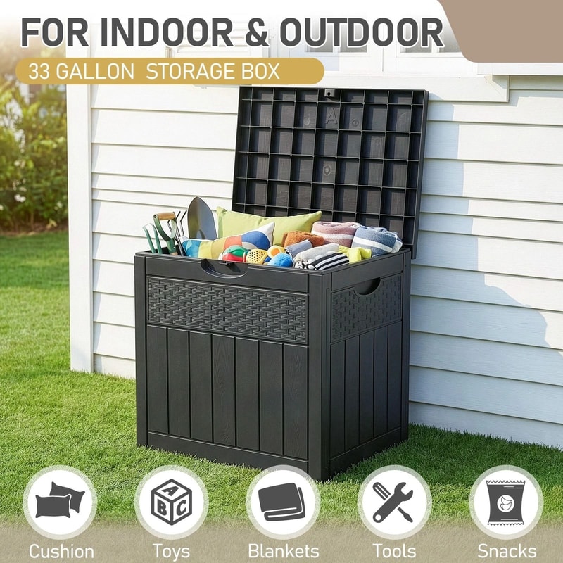 Outdoor Deck Storage Box With Lockable Lid Durable Weatherproof Garden Tool Organizer 7