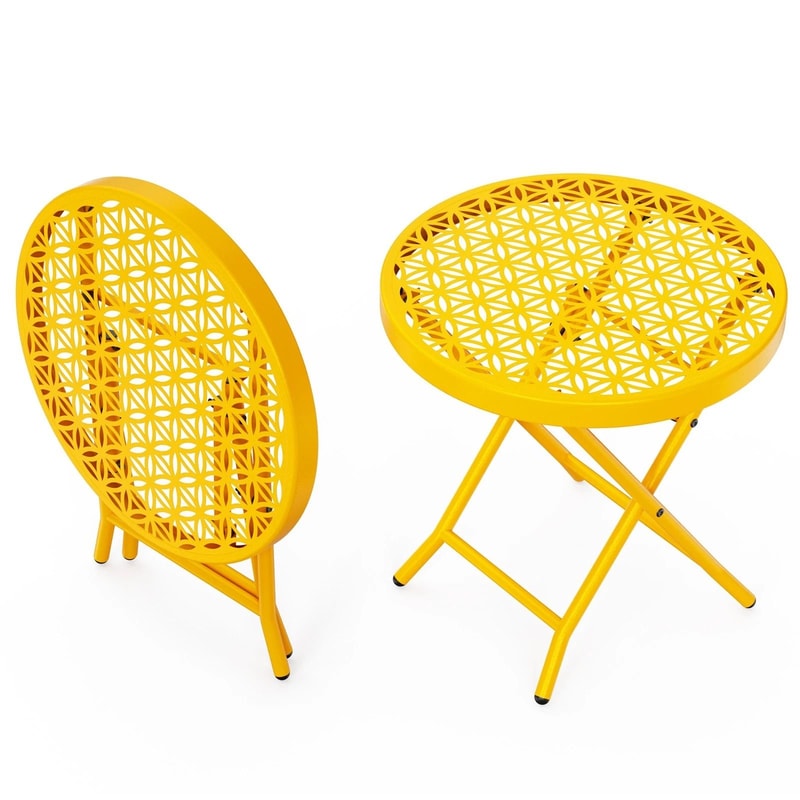 Folding Patio Side Table Sturdy Outdoor Dining Table With Modern Floral Design 4