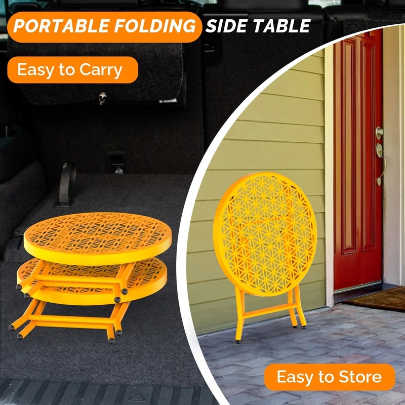 Folding Patio Side Table Sturdy Outdoor Dining Table With Modern Floral Design 2