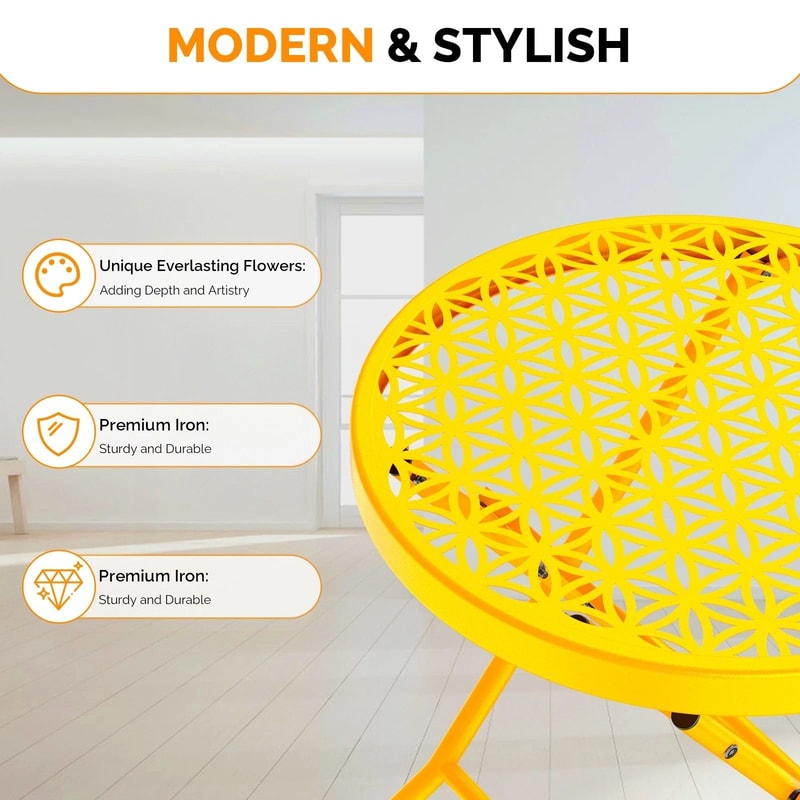Folding Patio Side Table Sturdy Outdoor Dining Table With Modern Floral Design 3