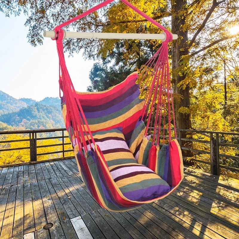 Hanging Rope Rainbow Chair Swing Hammock Cozy Outdoor Porch Patio Yard Seat 1