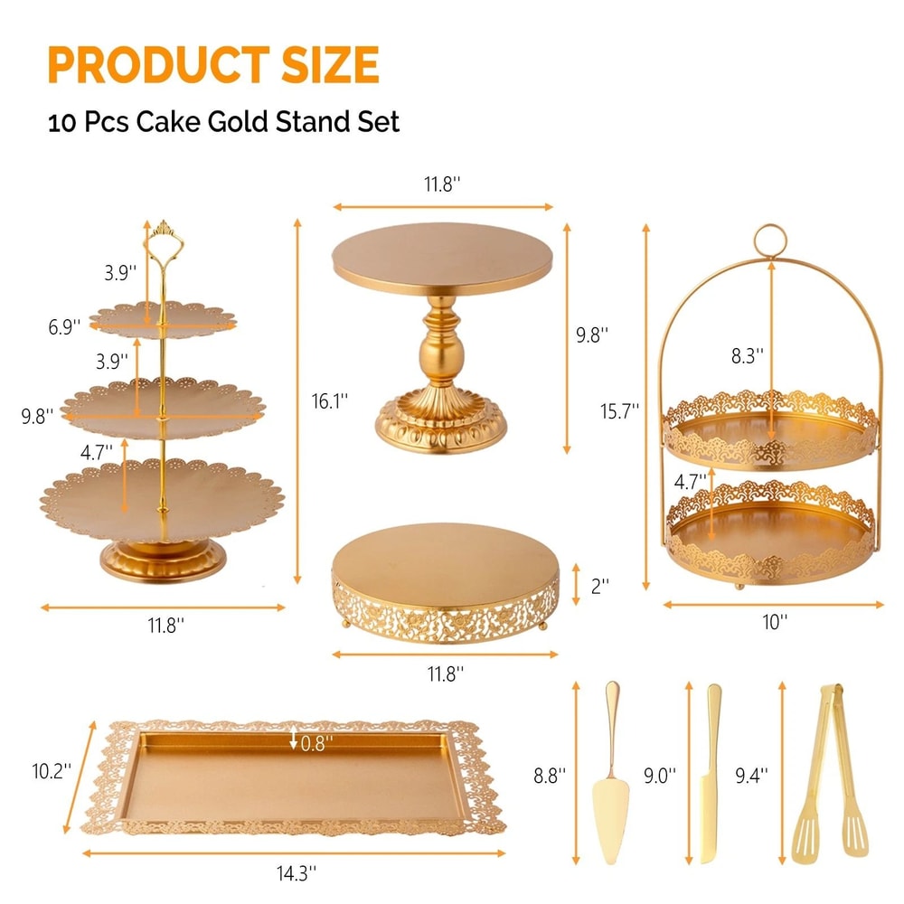 Gold Cake Stand Tower Set Elegant Serving Platters For Weddings Durable Metal 7