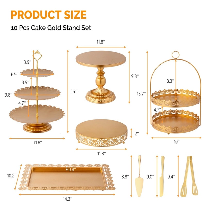 Gold Cake Stand Tower Set Elegant Serving Platters For Weddings Durable Metal 7